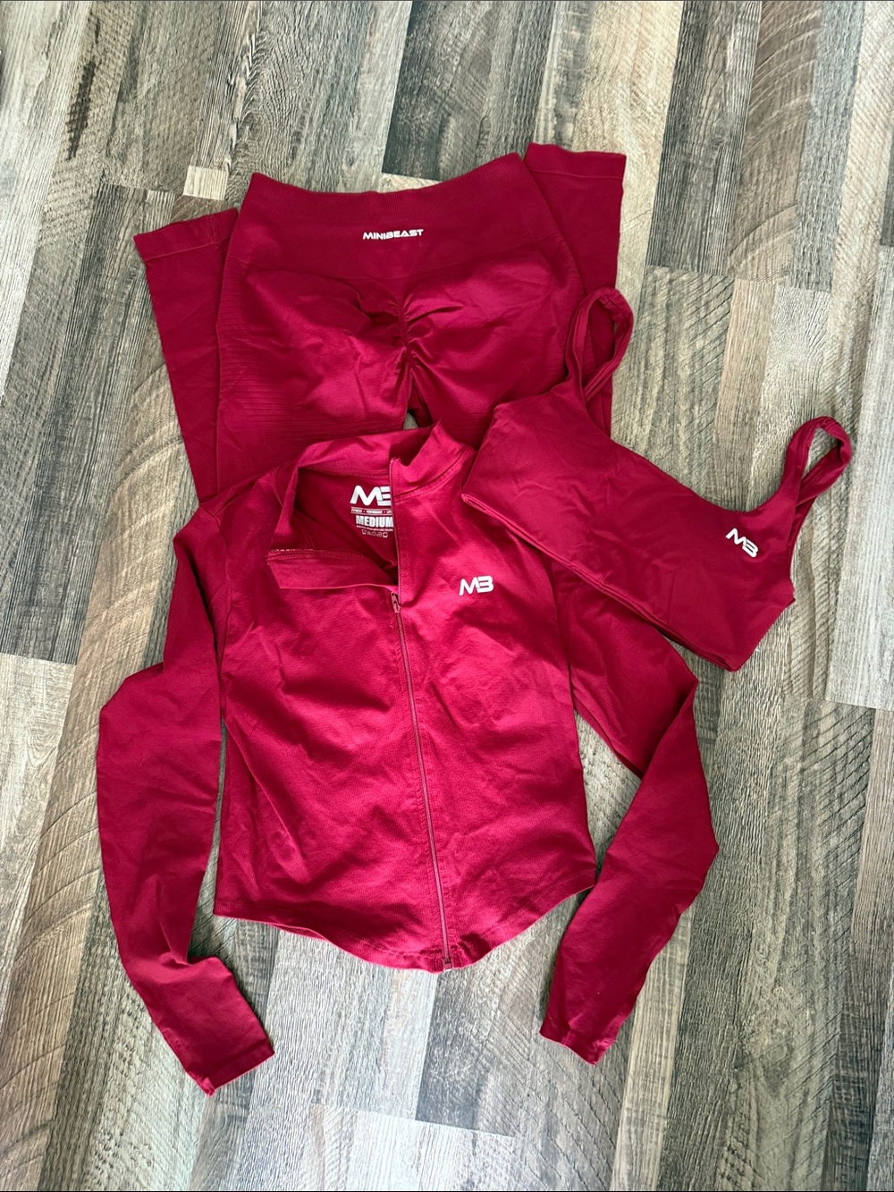 Minibeast red workout set leggings sports bra jacket